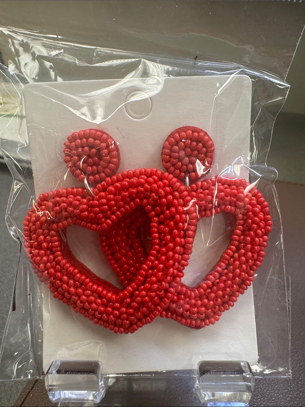 Red Beaded Heart Hoop Earrings - Fashion Hair Accessory